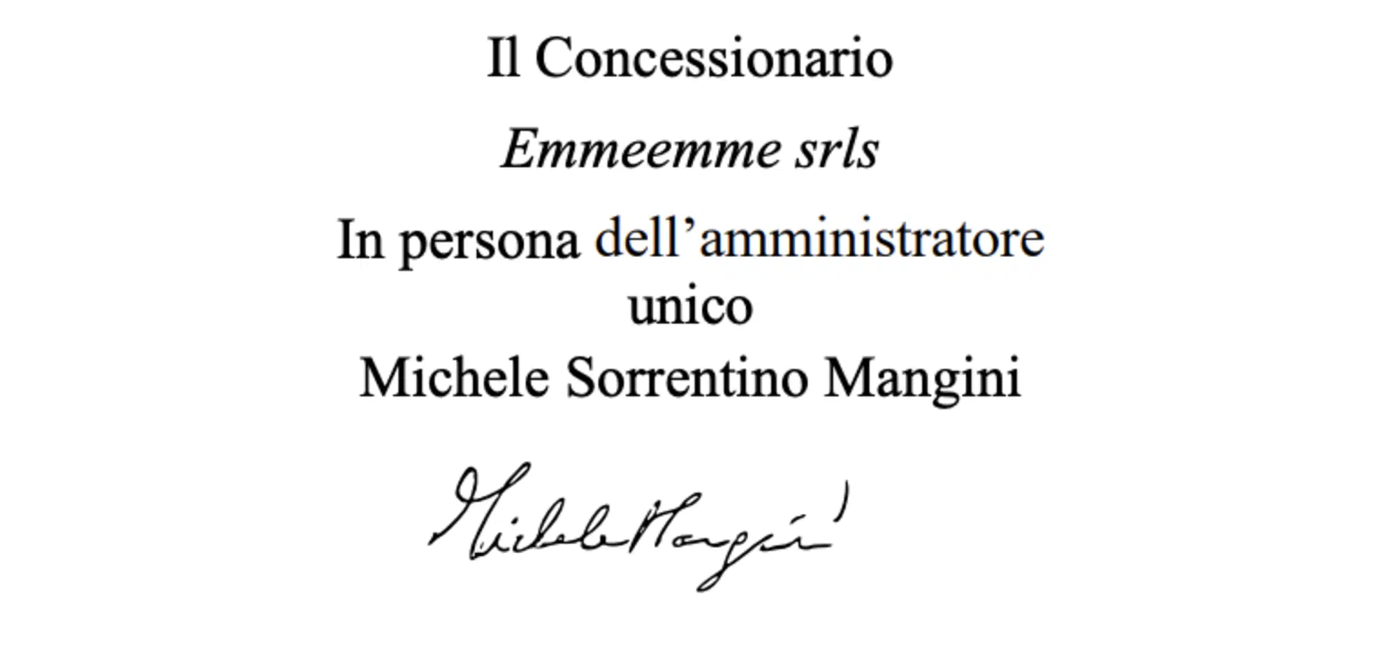 Michele Sorrentino Mangini risulta essere l'amministratore unico della societ&agrave; Emmeemme srls
