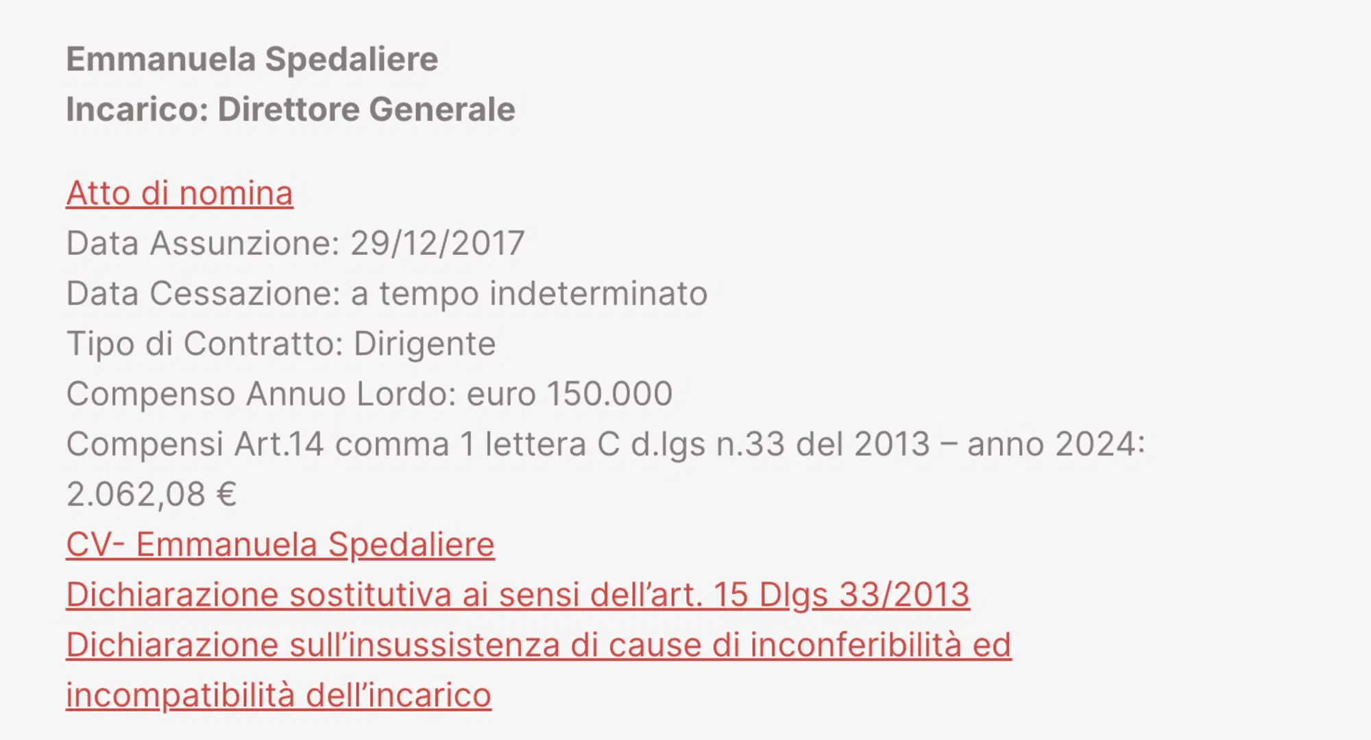 I dati pubblicati su Amminsitrazione trasparente (Sito della Fondazione San Carlo): ottobre 2025