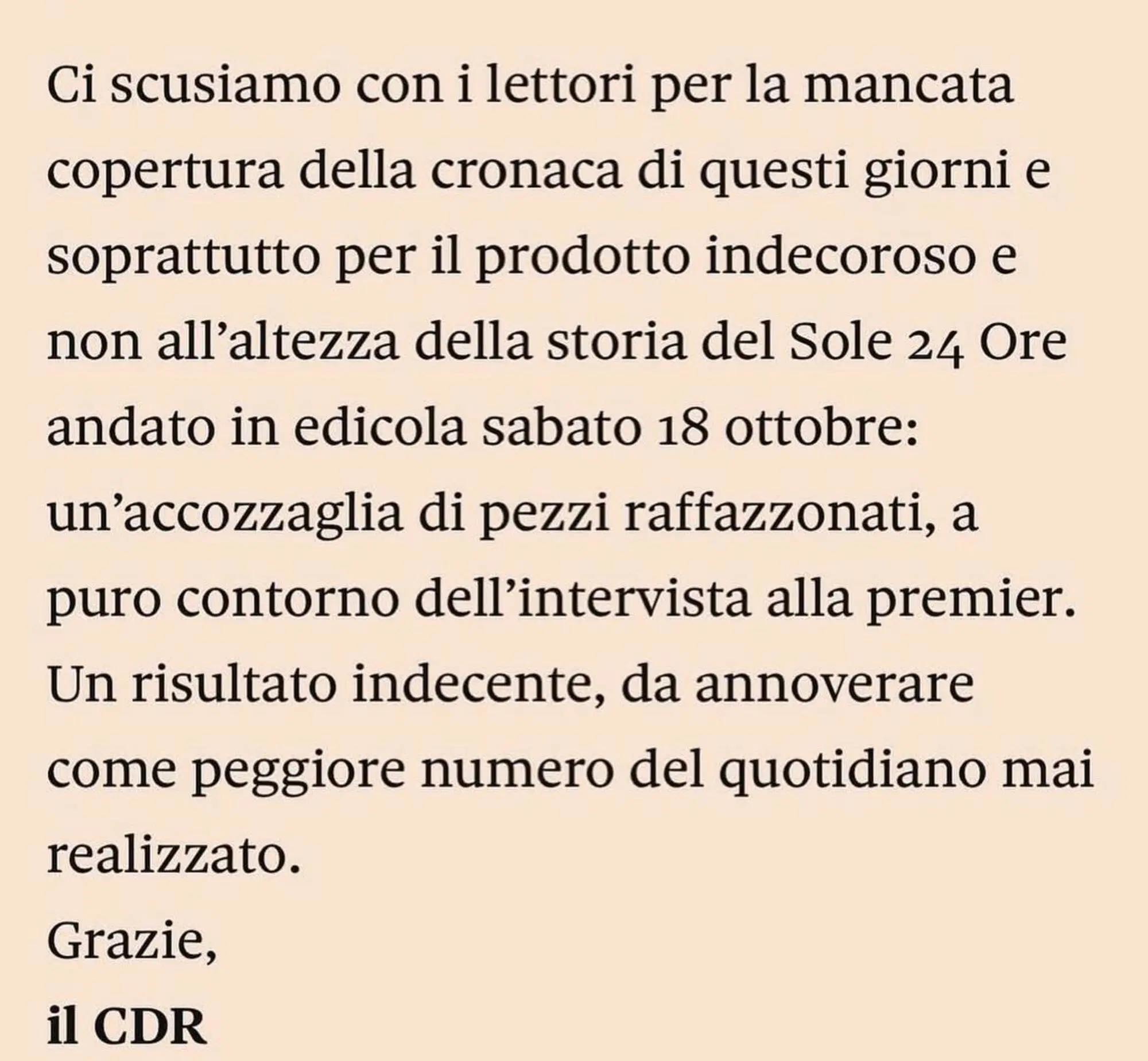 Le scuse del comitato di redazione del Sole 24 Ore