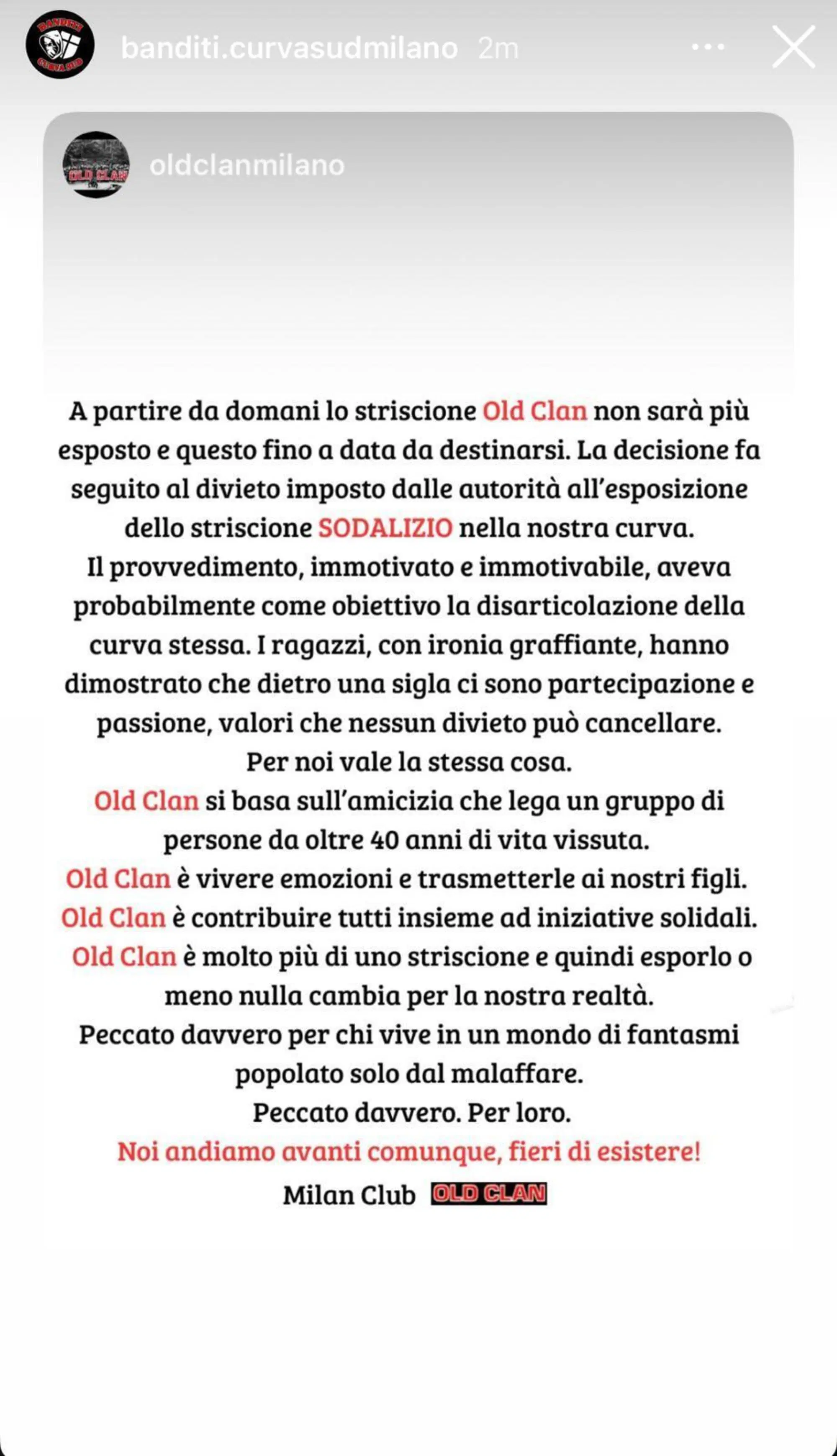 Il comunicato dell'Old Clan