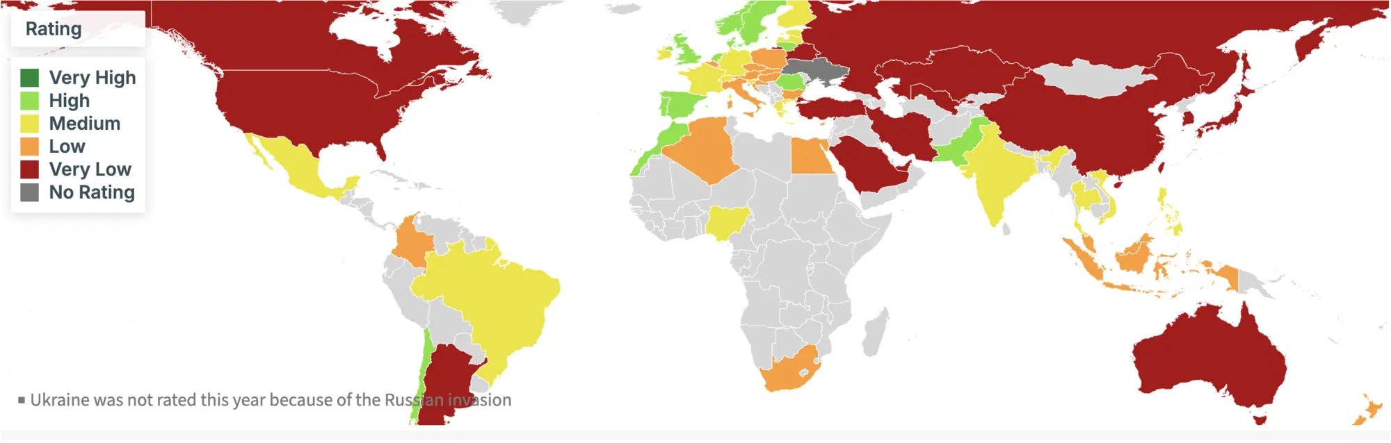La mappa dei Paesi in base al loro "Climate Change Progress Index" (CCPI)