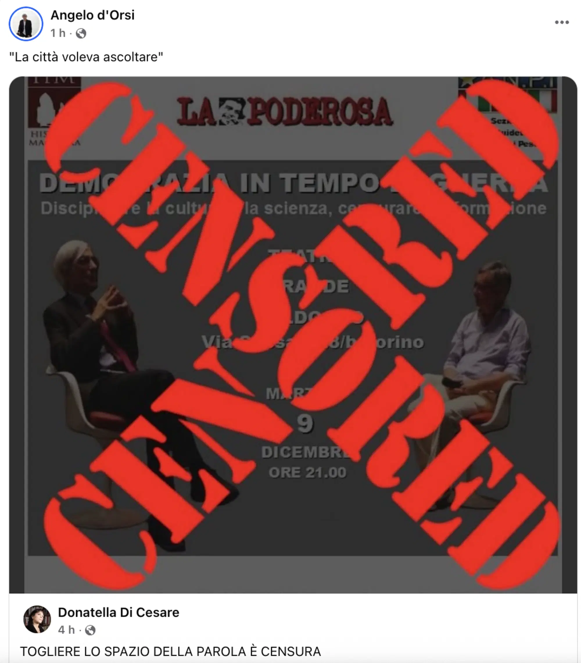 L'annuncio della cancellazione dell'evento