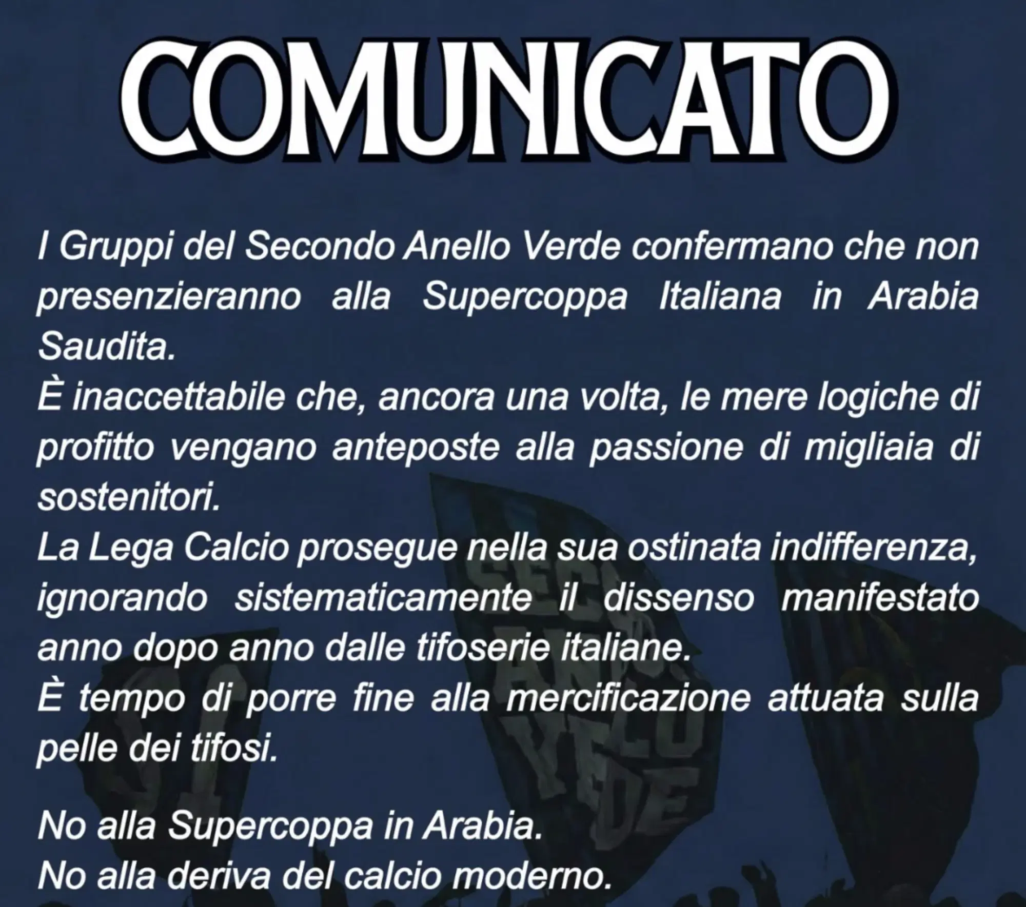 Il comunicato della curva Nord