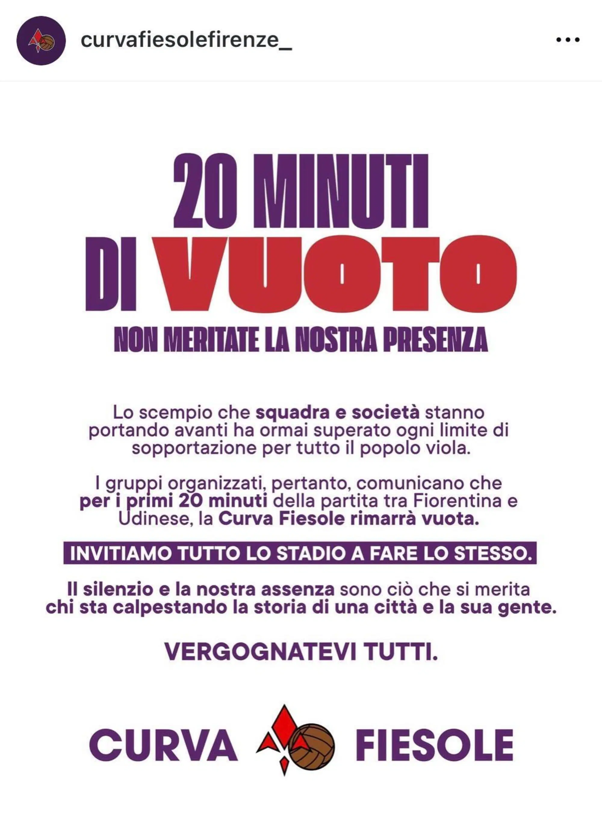 Il comunicato della curva Fiesole