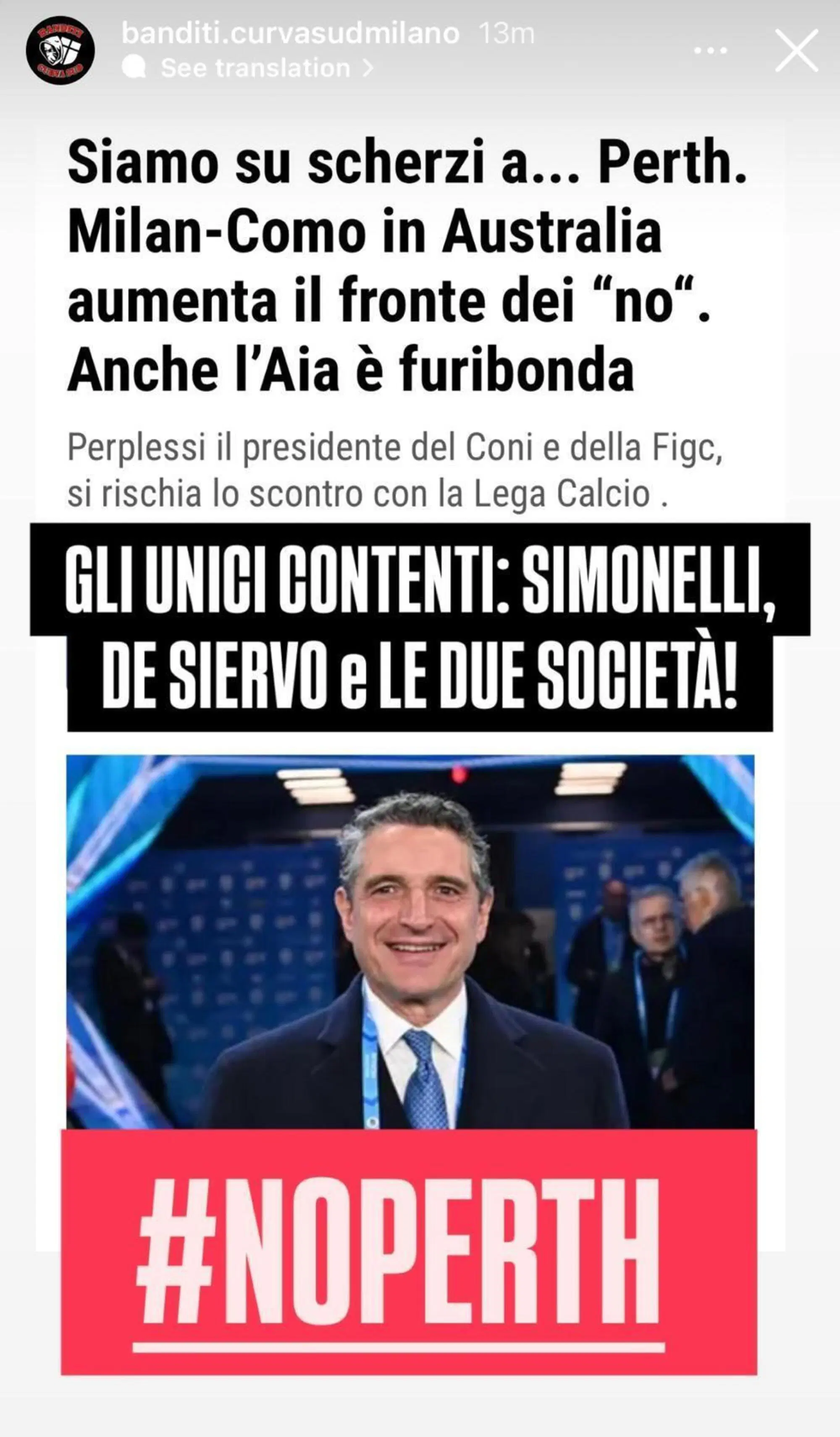  I Banditi della Sud: "No alla partita a Perth"