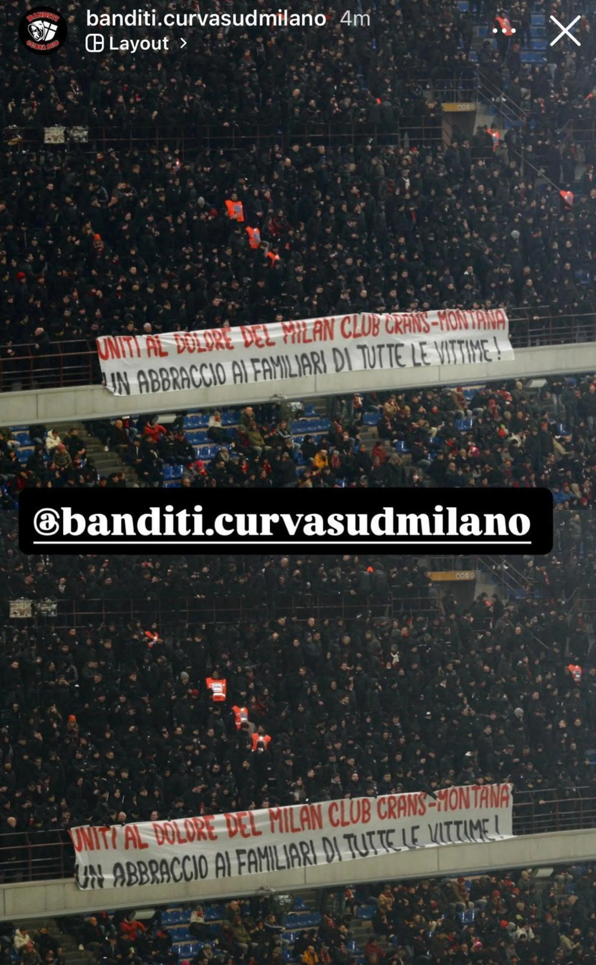 Gli ultras del Milan e il ricordo delle vittime di Crans Montana