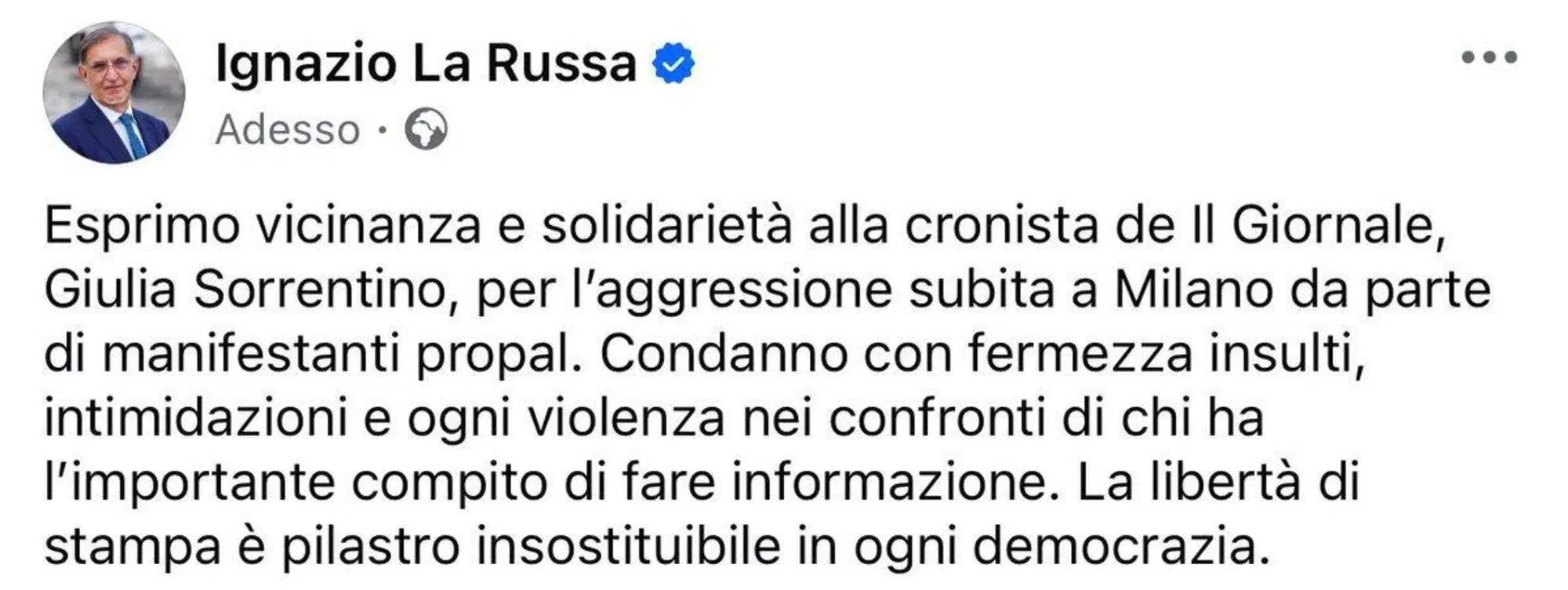 Le dichiarazioni di La Russa dopo gli insulti a Giulia Sorrentino