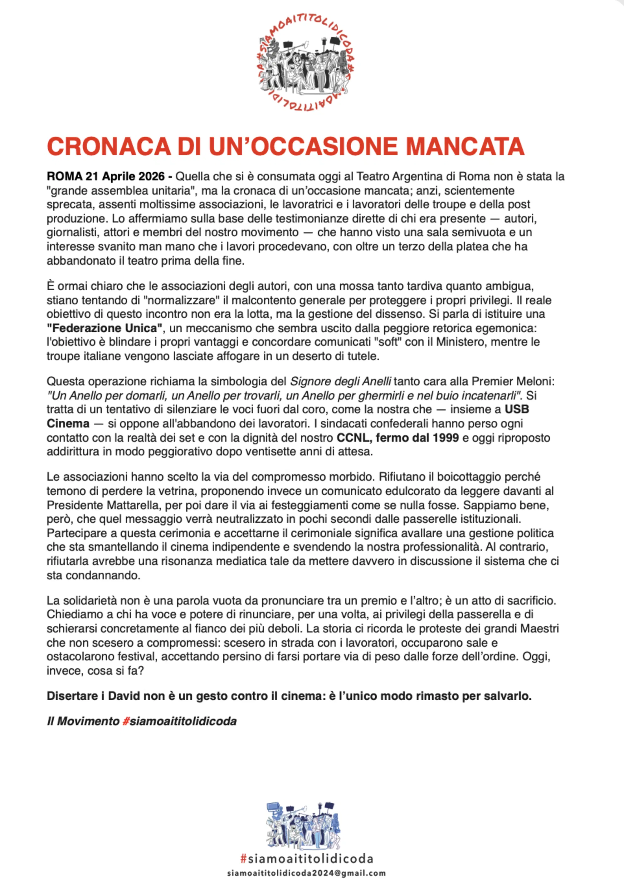 Siamo ai titoli di coda