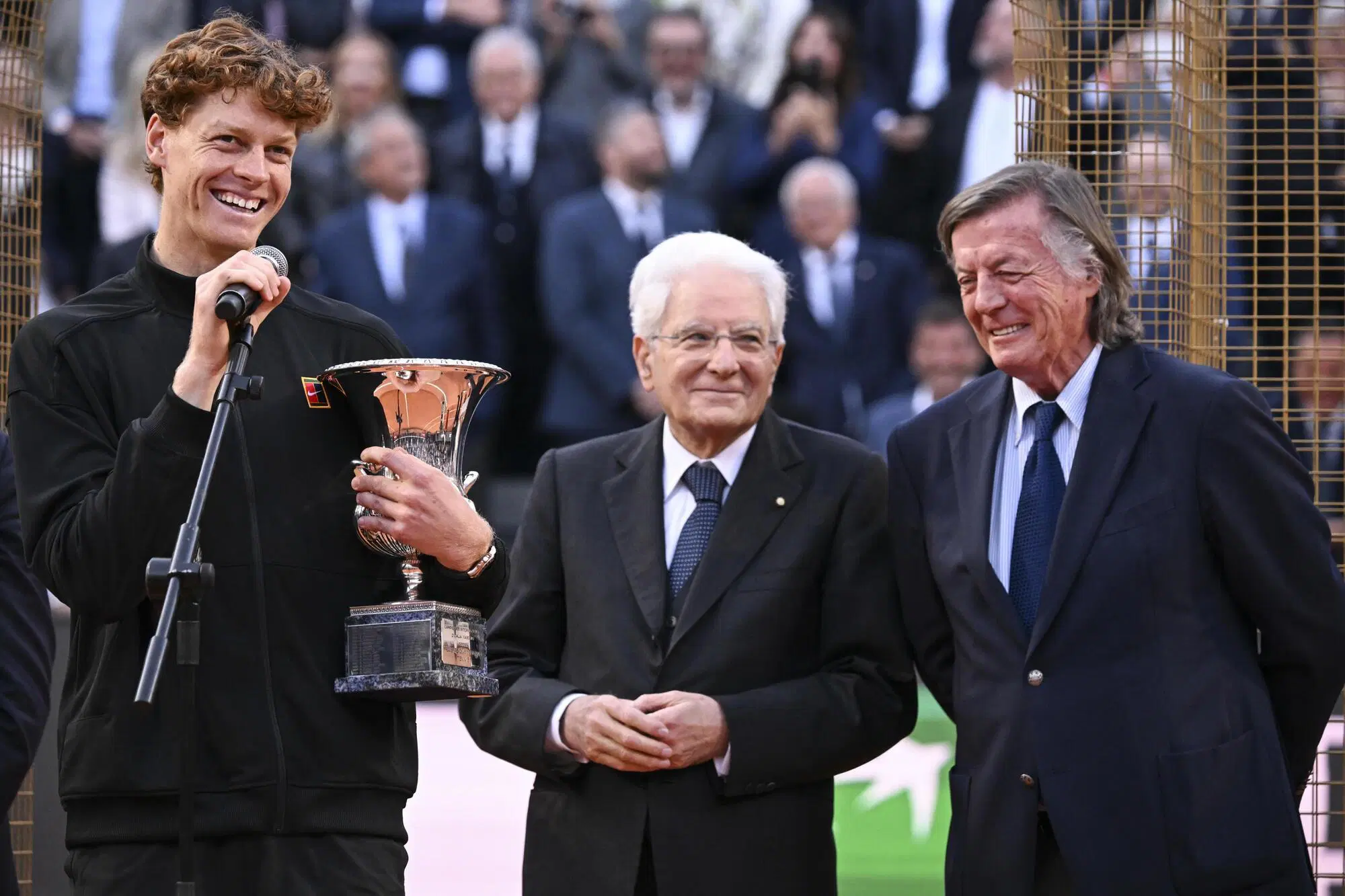 Jannik Sinner, Sergio Mattarella e Adriano Panatta agli Internazionali di Roma
