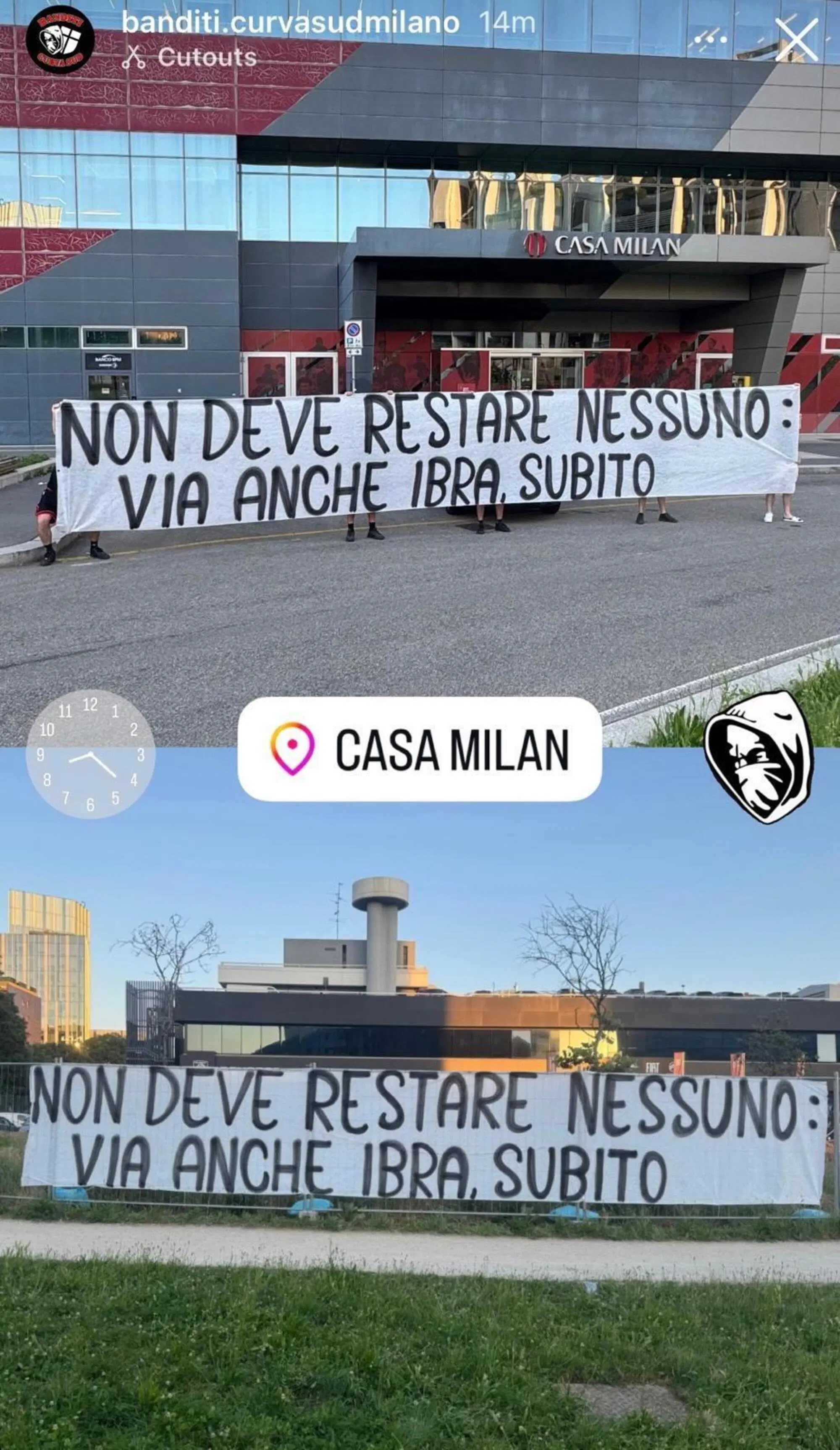 Lo striscione esposto fuori da Casa Milan