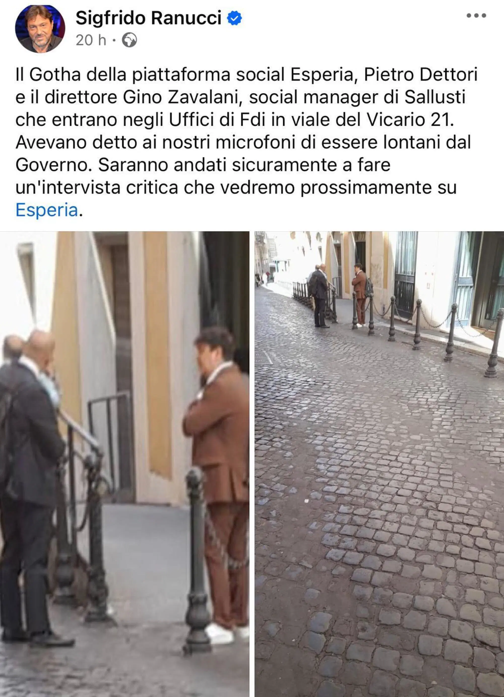 Il post di Sigfrido Ranucci su Zavalani e Dettori