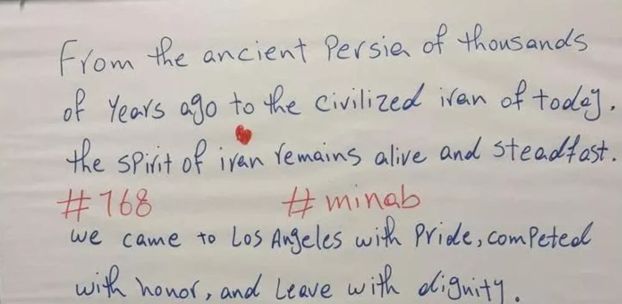 La lettera della squadra iraniana affissa nello spogliatoio a Los Angeles