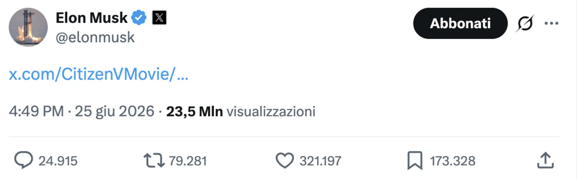 Il 25 giugno Elon Musk ha pubblicato per 48 ore il film completo censurato in Germania: "Citizen Vigilante"